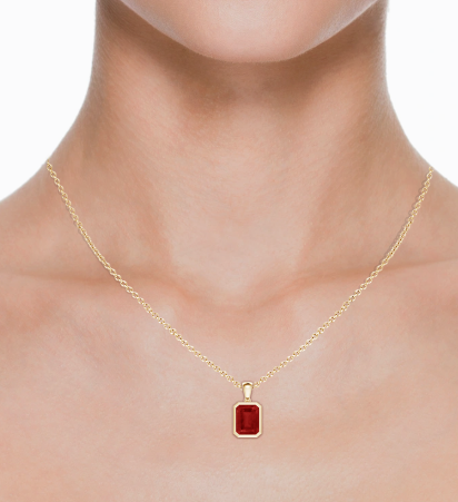 Emerald Cut Ruby Bezel-Set Necklace