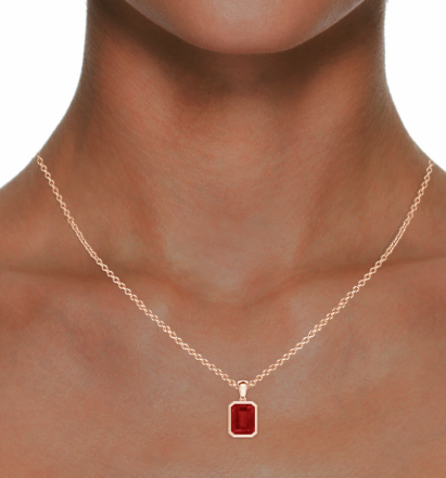 Emerald Cut Ruby Bezel-Set Necklace