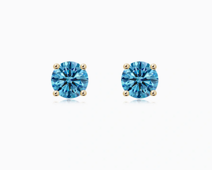 Round Blue Diamond Stud Earrings