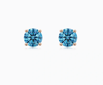 Round Blue Diamond Stud Earrings