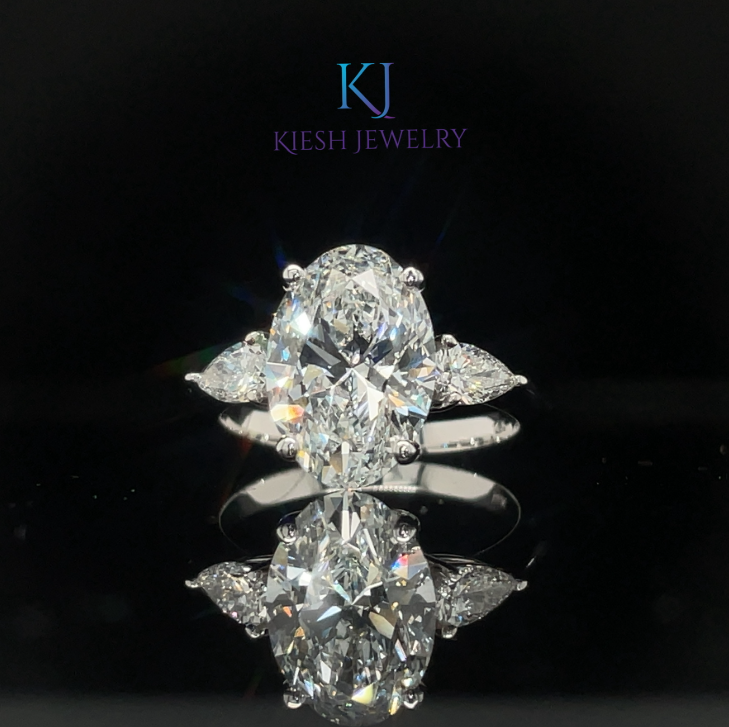 14K Gold 3-stone Oval Elizabeth Engagement Ring