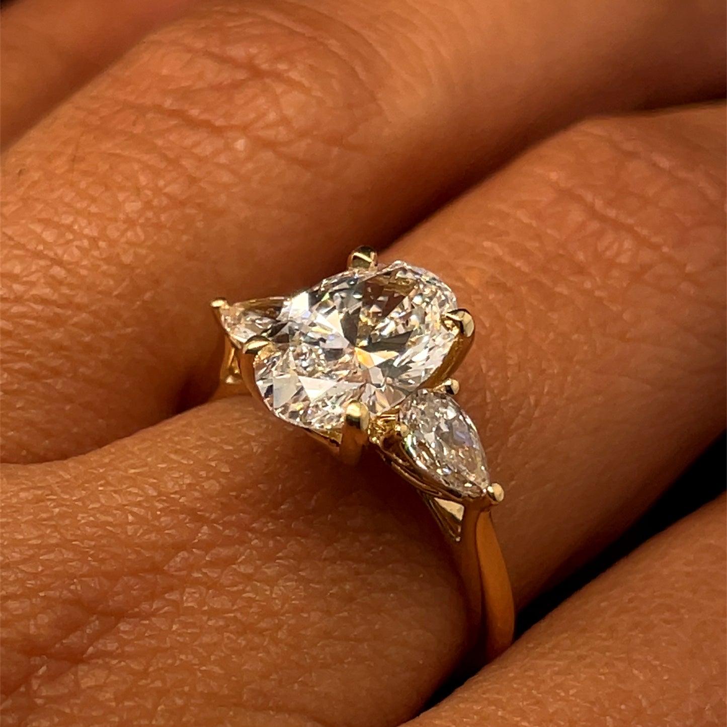 14K Gold 3-stone Oval Elizabeth Engagement Ring