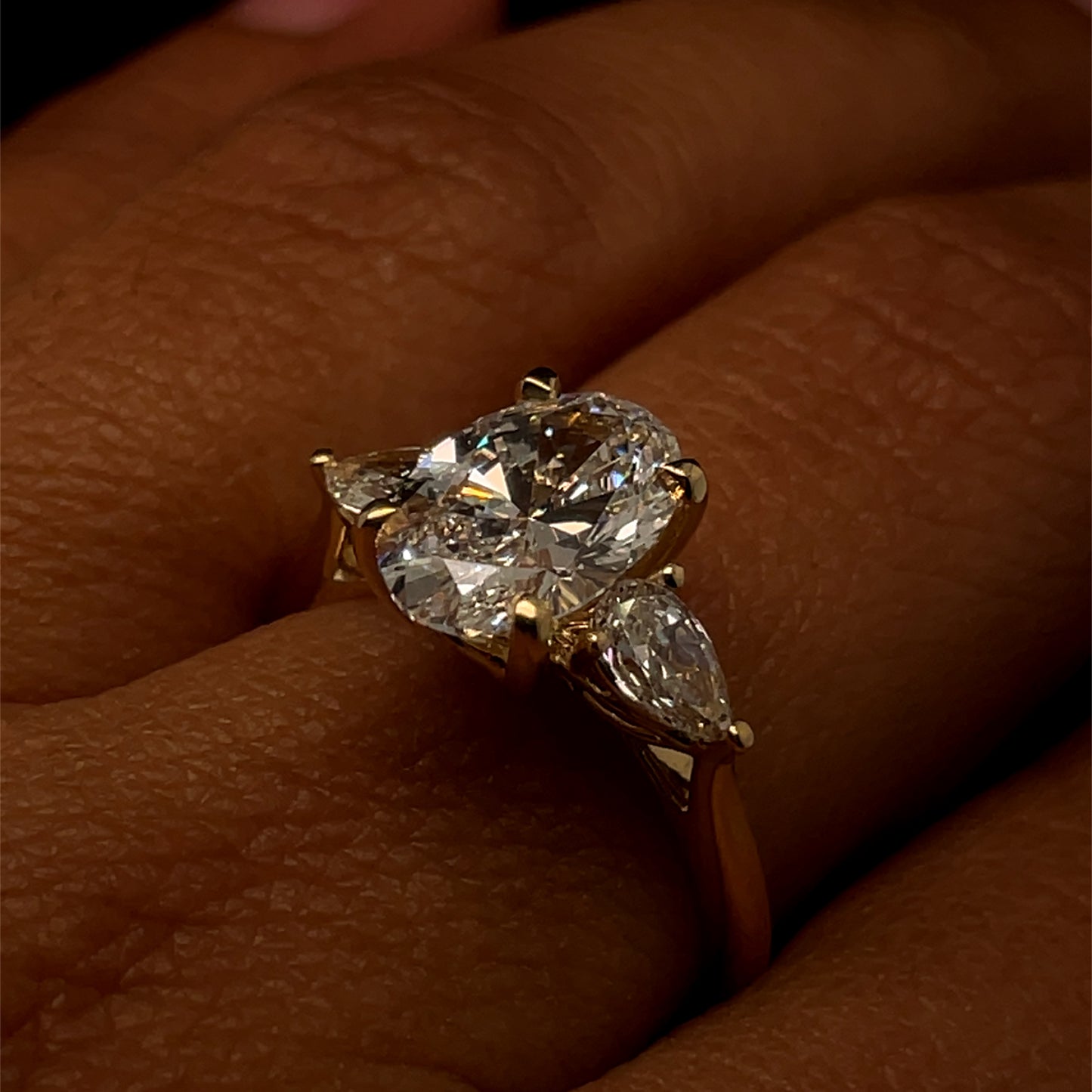 14K Gold 3-stone Oval Elizabeth Engagement Ring