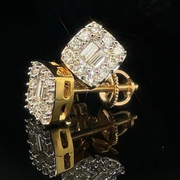 14K Gold Diamond Square Shaped Stud Earrings