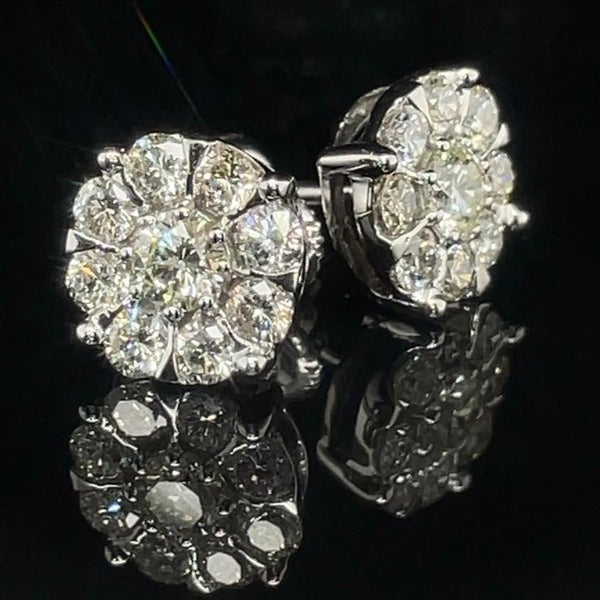 14K Gold Diamond Cluster Stud Earrings