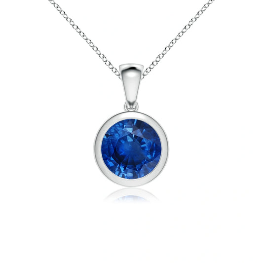 Blue Sapphire Bezel-Set Round Solitaire Necklace