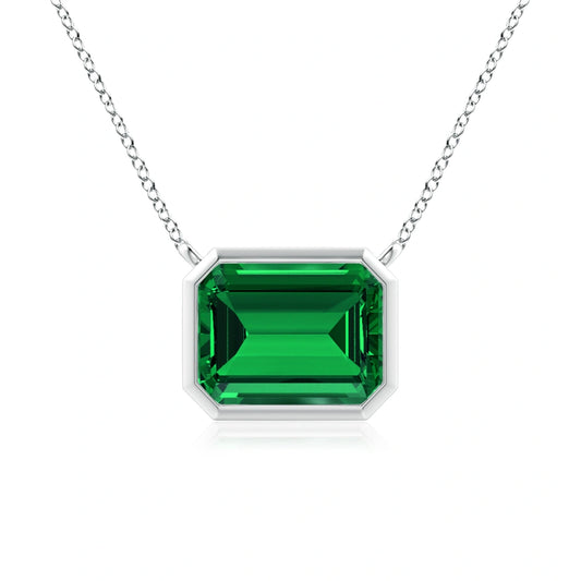 Emerald Cut Bezel-Set Emerald Solitaire Necklace