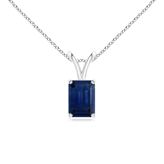 Blue Sapphire Emerald Cut Solitaire Necklace