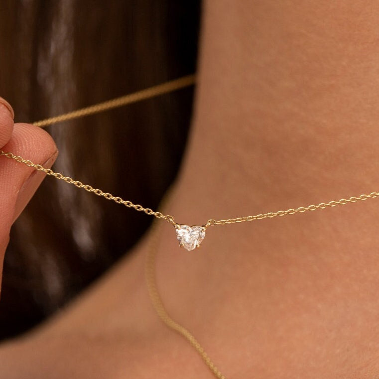HEART SHAPED DIAMOND SOLITAIRE NECKLACE