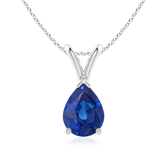 Pear Shaped Blue Sapphire  Solitaire Necklace