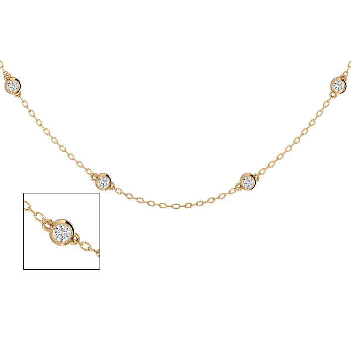 14K Gold Lab-Grown Diamond Bezel Station Necklace