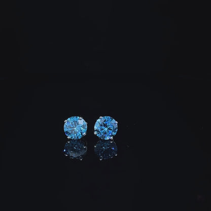 Round Blue Diamond Stud Earrings