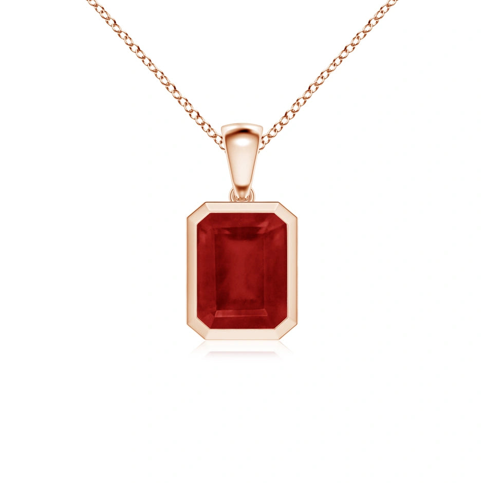 Emerald Cut Ruby Bezel-Set Necklace