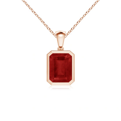 Emerald Cut Ruby Bezel-Set Necklace
