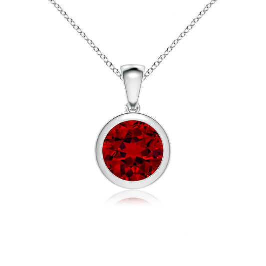 Round Ruby Bezel-Set Solitaire Necklace