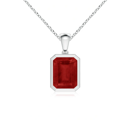 Emerald Cut Ruby Bezel-Set Necklace