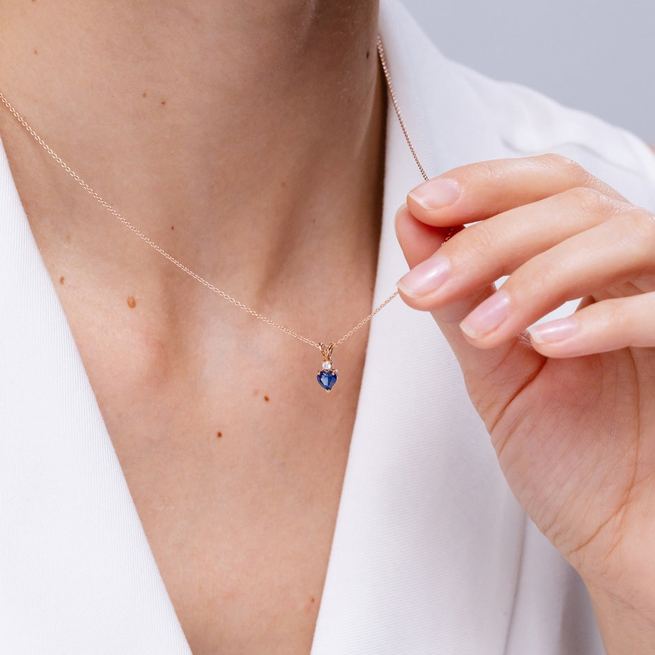 Blue Sapphire Heart Solitaire Necklace