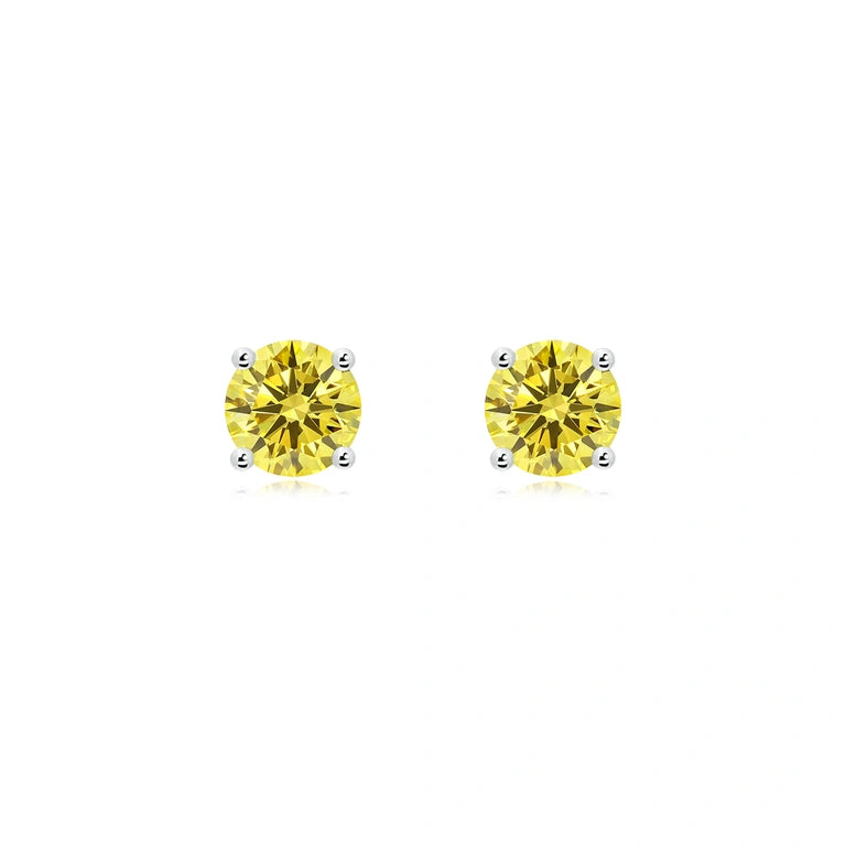 Round Yellow Diamond Stud Earrings