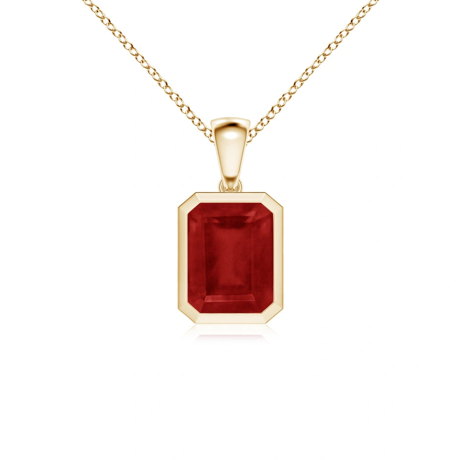Emerald Cut Ruby Bezel-Set Necklace