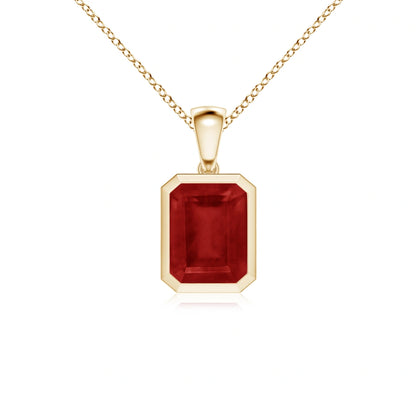 Emerald Cut Ruby Bezel-Set Necklace