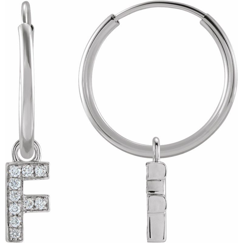 14K Gold Diamond Single Initial A-Z Hoop Earring