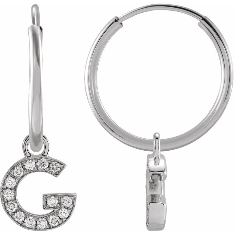 14K Gold Diamond Single Initial A-Z Hoop Earring