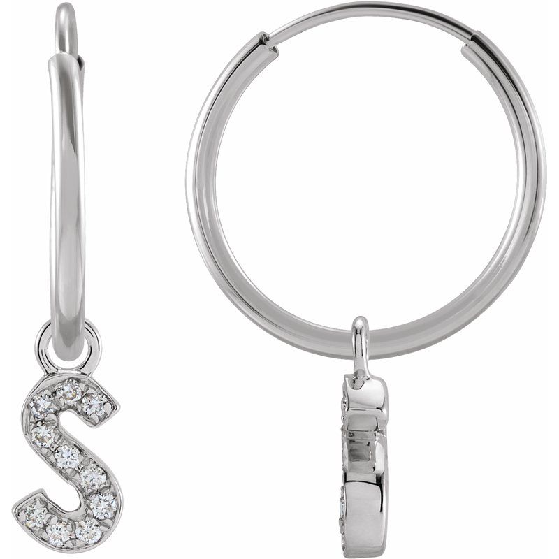 14K Gold Diamond Single Initial A-Z Hoop Earring