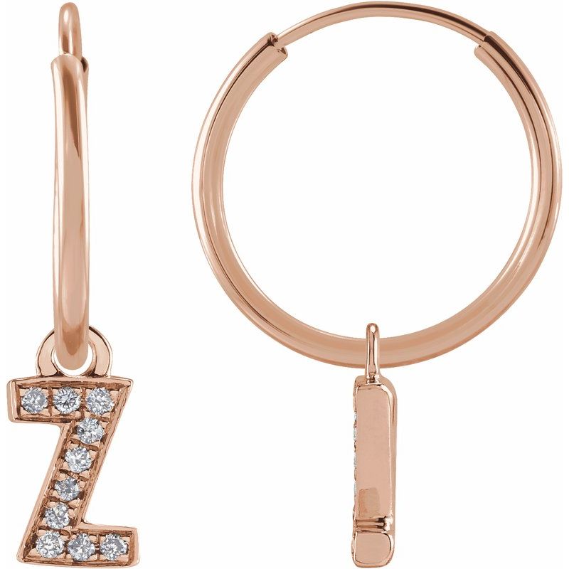 14K Gold Diamond Single Initial A-Z Hoop Earring