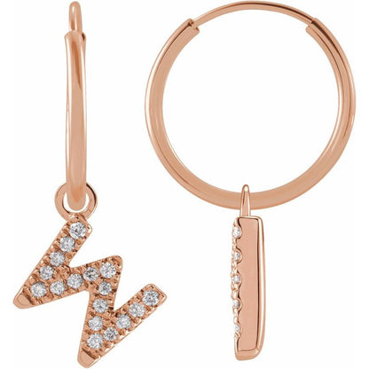 14K Gold Diamond Single Initial A-Z Hoop Earring