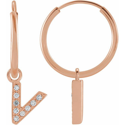 14K Gold Diamond Single Initial A-Z Hoop Earring