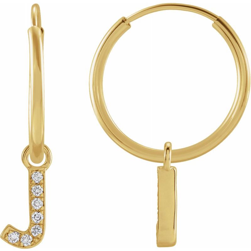 14K Gold Diamond Single Initial A-Z Hoop Earring