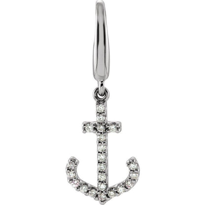 14K White Diamond Anchor Charm