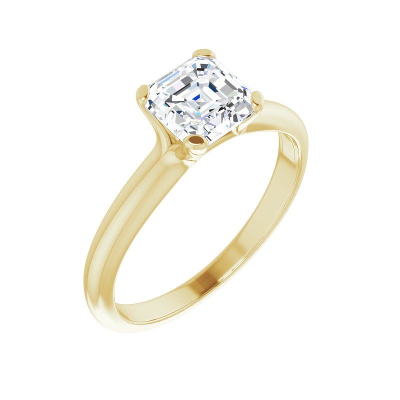 14K Gold Asscher/ Princess Solitaire Engagement Ring