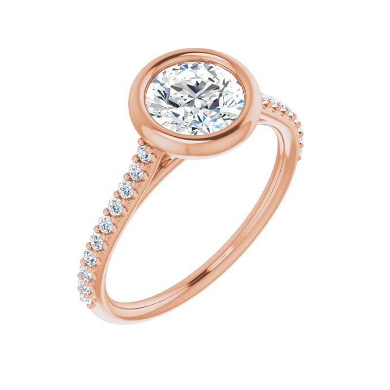 14K Gold Round Accented Engagement Ring