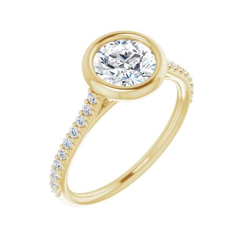 14K Gold Round Accented Engagement Ring