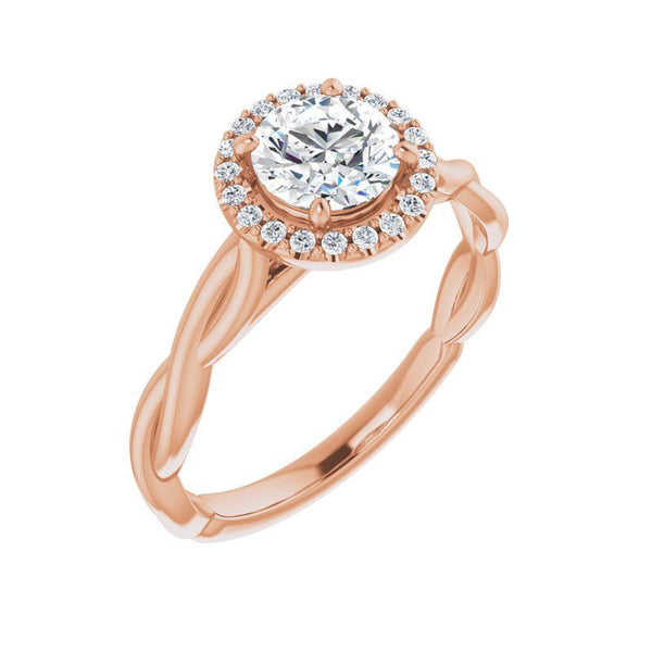 14K Round Halo-Style twisted band Engagement Ring