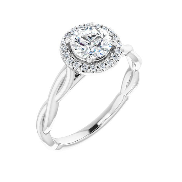 14K Round Halo-Style twisted band Engagement Ring