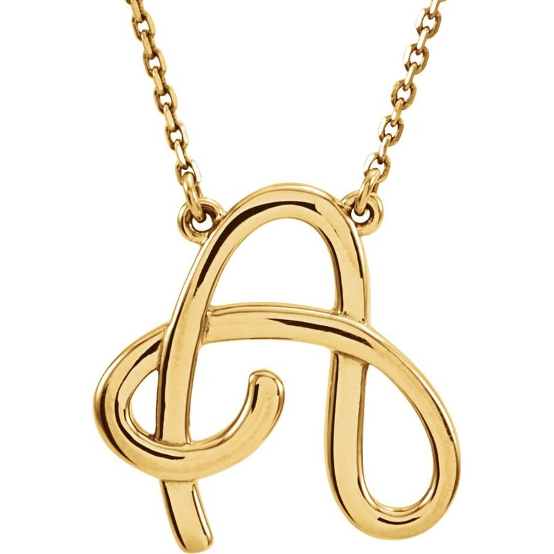 14K Gold Script Initial 16" Necklace