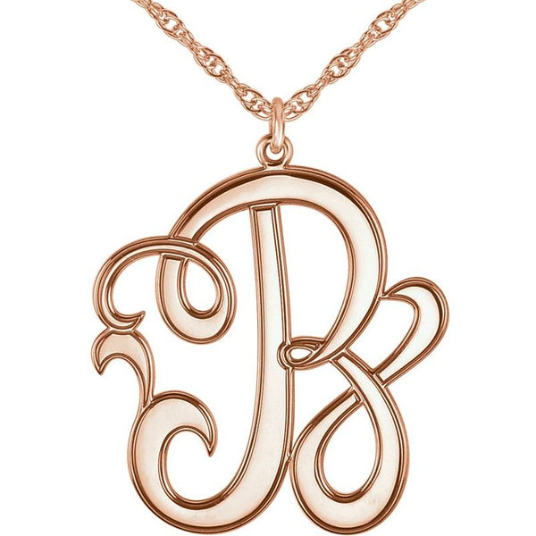 14K Gold Initial Script Monogram Necklace