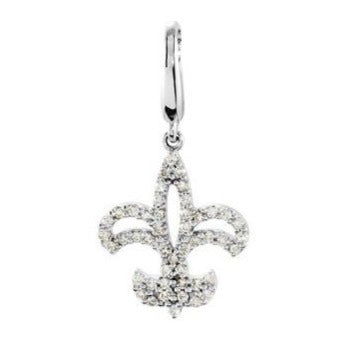 14K White Fleur De Lis Diamond Charm