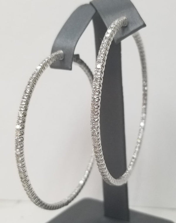 14K Gold Round Diamond Hoops Earrings