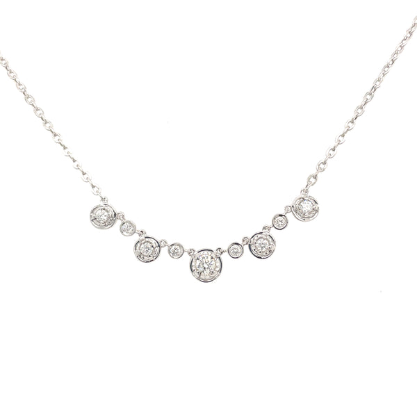 14K White Round Diamond Station 17" Necklace