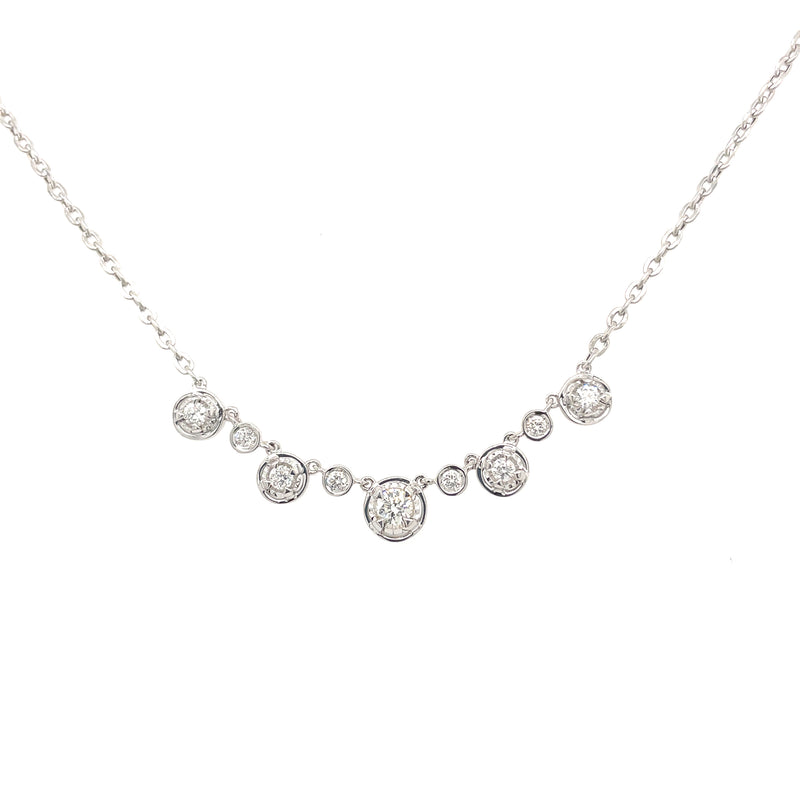 14K White Round Diamond Station 17" Necklace