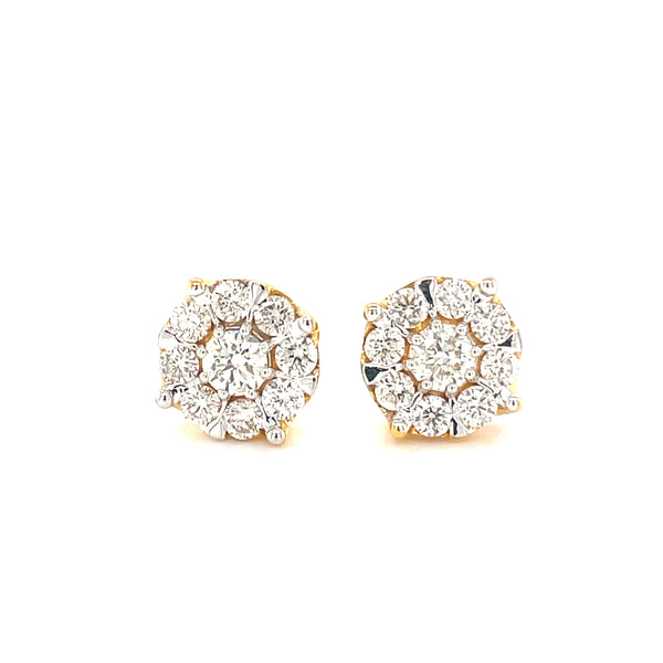 14K Gold Diamond Cluster Stud Earrings