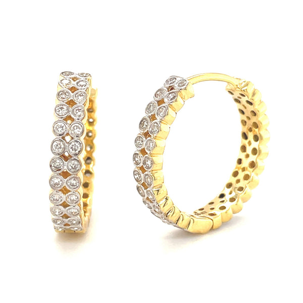 14K Gold Round Diamond Huggies Earrings