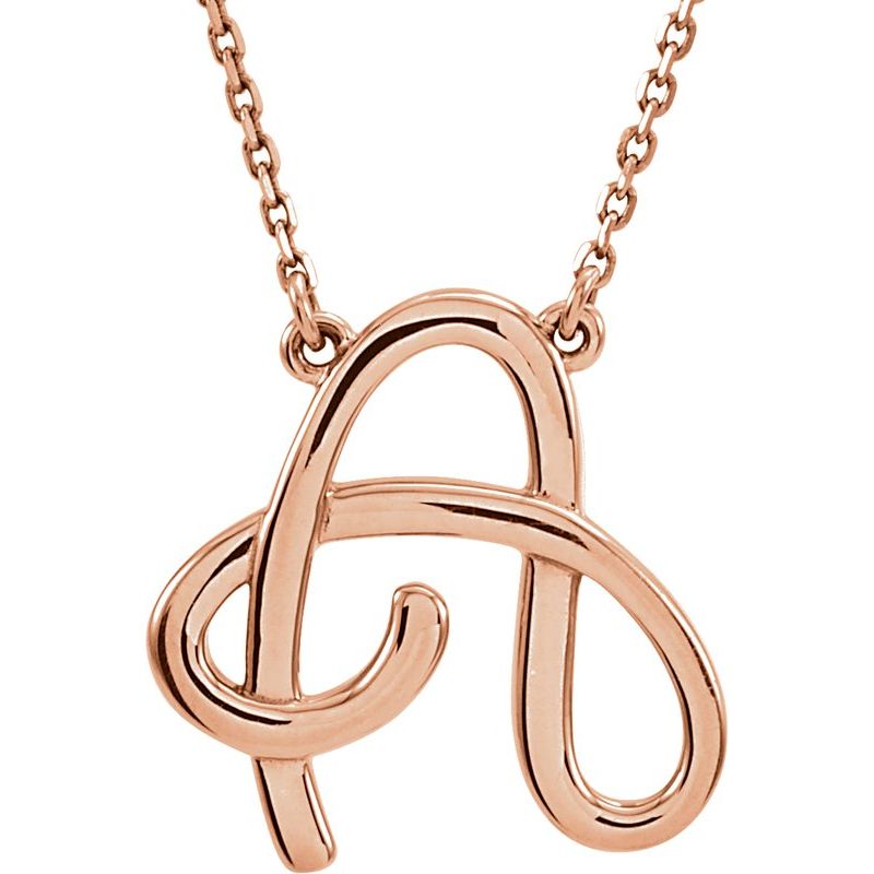 14K Gold Script Initial 16" Necklace