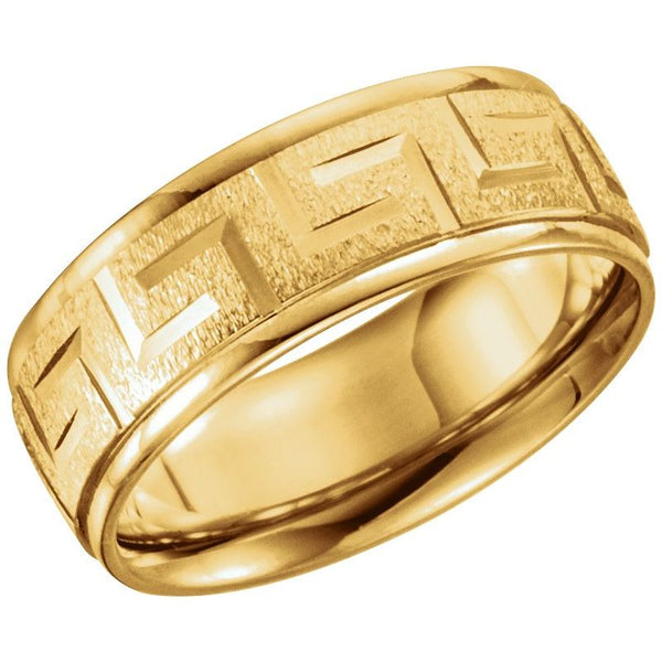 14K Gold 7 mm Greek Key Pattern Band