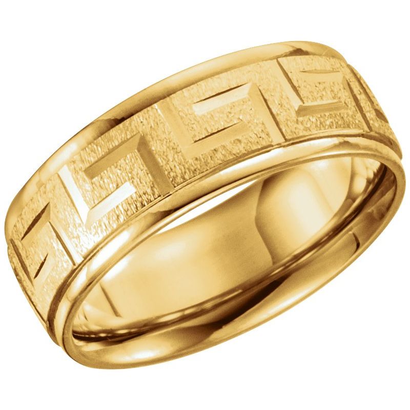 14K Gold 7 mm Greek Key Pattern Band