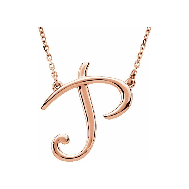 14K Gold Script Initial 16" Necklace