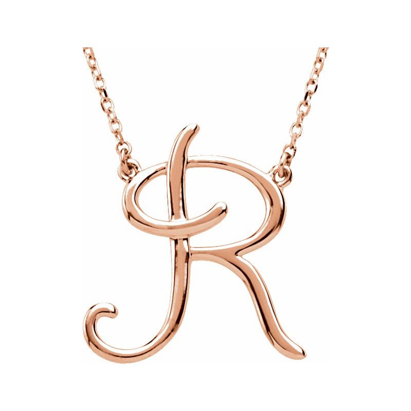 14K Gold Script Initial 16" Necklace